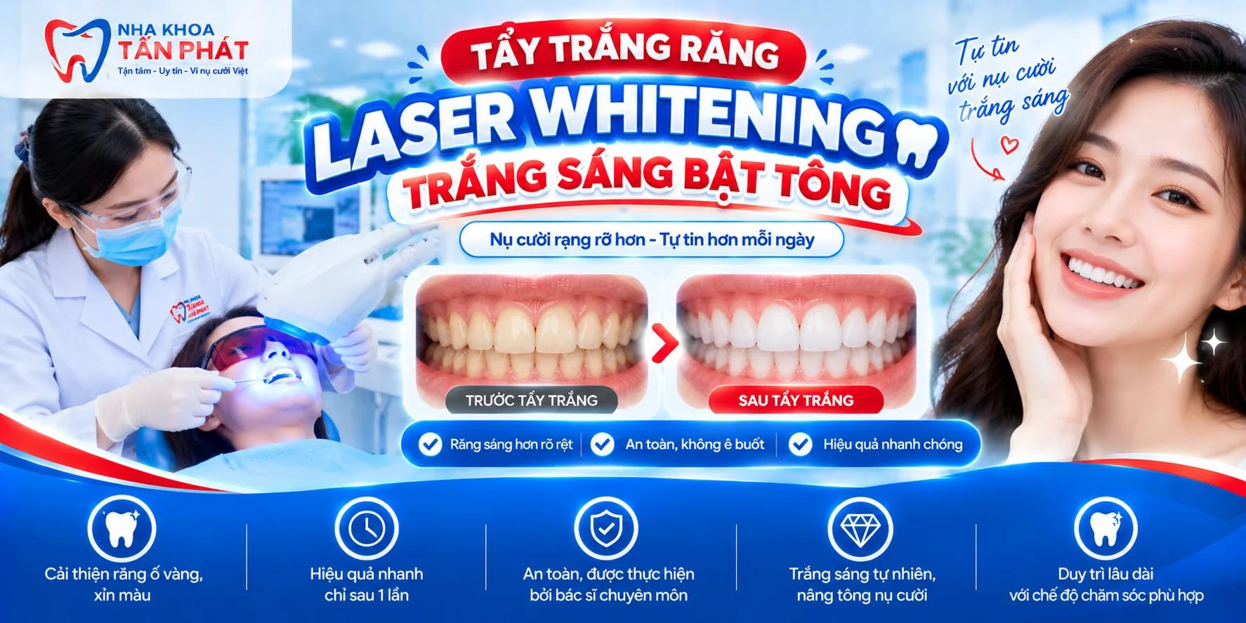 Tẩy Trắng Răng Công Nghệ Laser Whitening – Trắng Sáng Bật Tông, Tự Tin Nụ Cười
